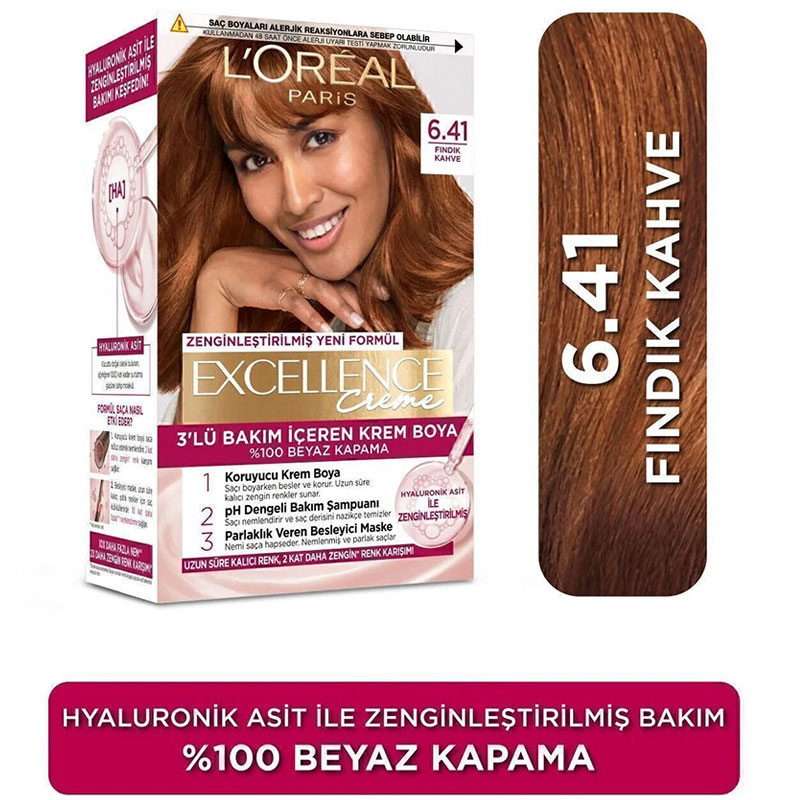 رنگ مو لورال 6.41 رنگ قهوه ای فندقی Fındık Kahve سری Excellence Creme