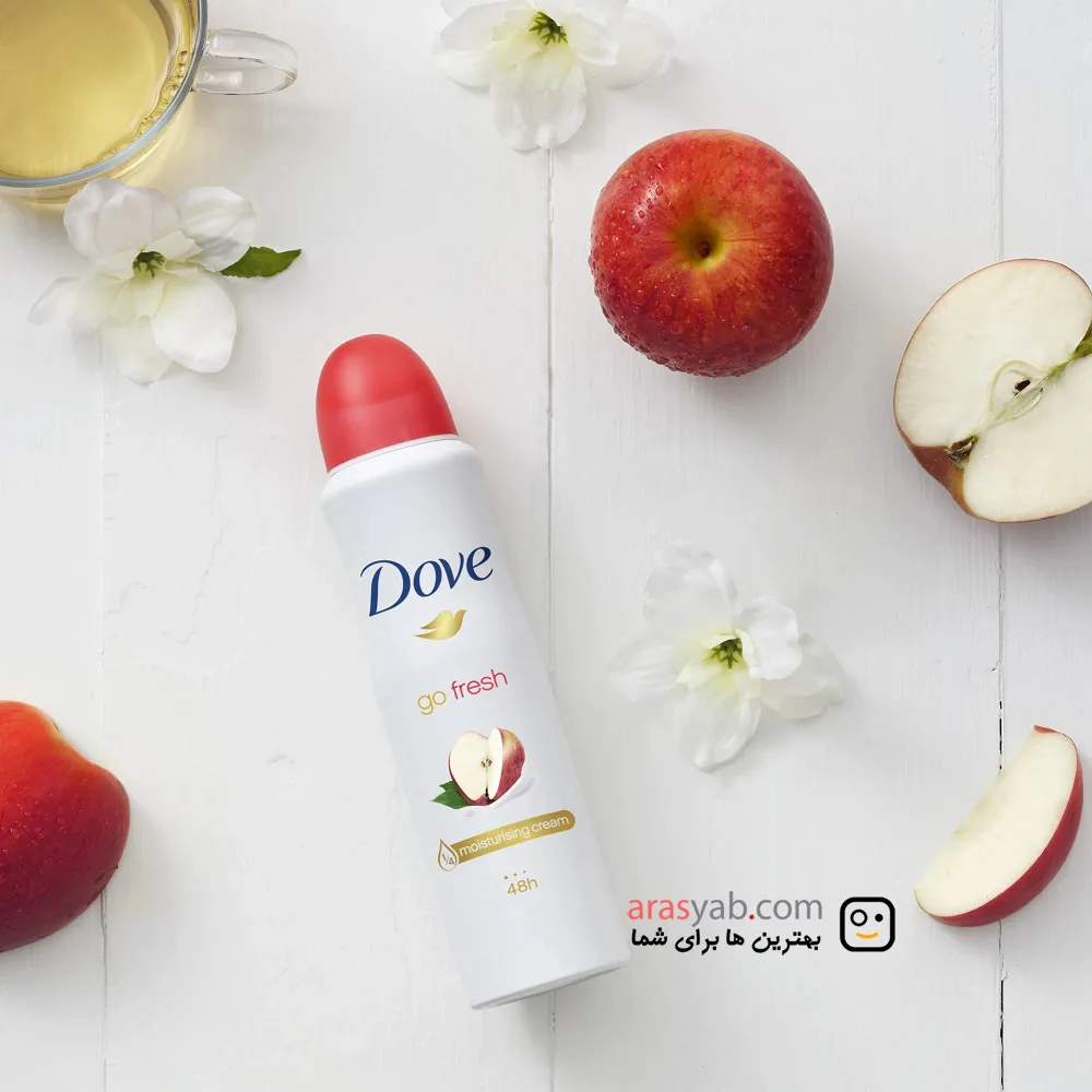 اسپری دئودرانت زنانه داو DOVE رایحه سیب و چای سفید حجم 250 میل — تصویر ۳