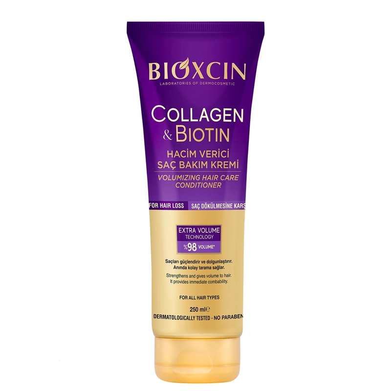 ماسک تیوپی حجم دهنده مو بیوکسین بنفش حاوی بیوتین و کلاژن حجم 250 میل Bioxcin — تصویر ۵