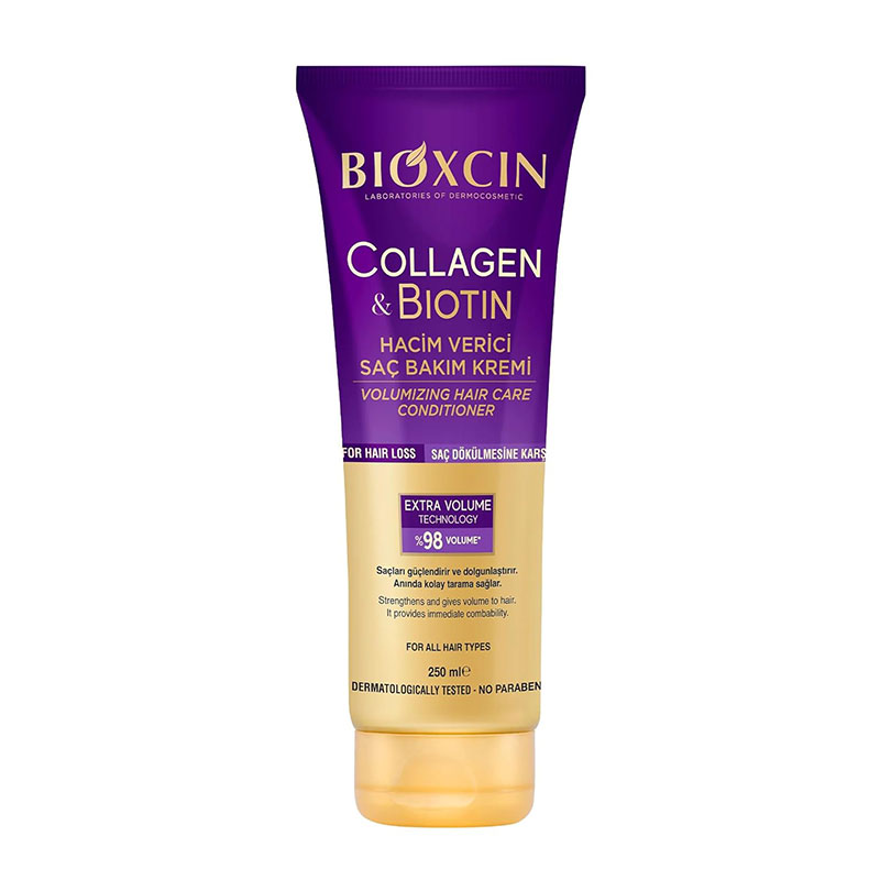 ماسک تیوپی حجم دهنده مو بیوکسین بنفش حاوی بیوتین و کلاژن حجم 250 میل Bioxcin