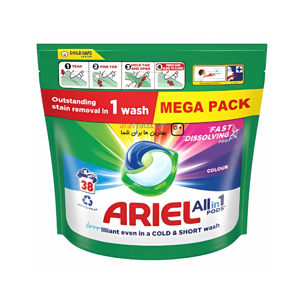 قرص لباسشویی آریل برای لباسهای رنگی ALL IN ONE Pods تعداد 38 عددی