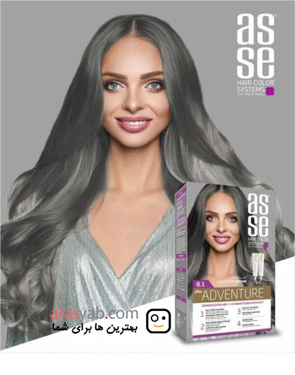رنگ مو شماره 8.1 آسه ASSE سری Adventure رنگ بلوند خاکستری روشن light ashy brown — تصویر ۳