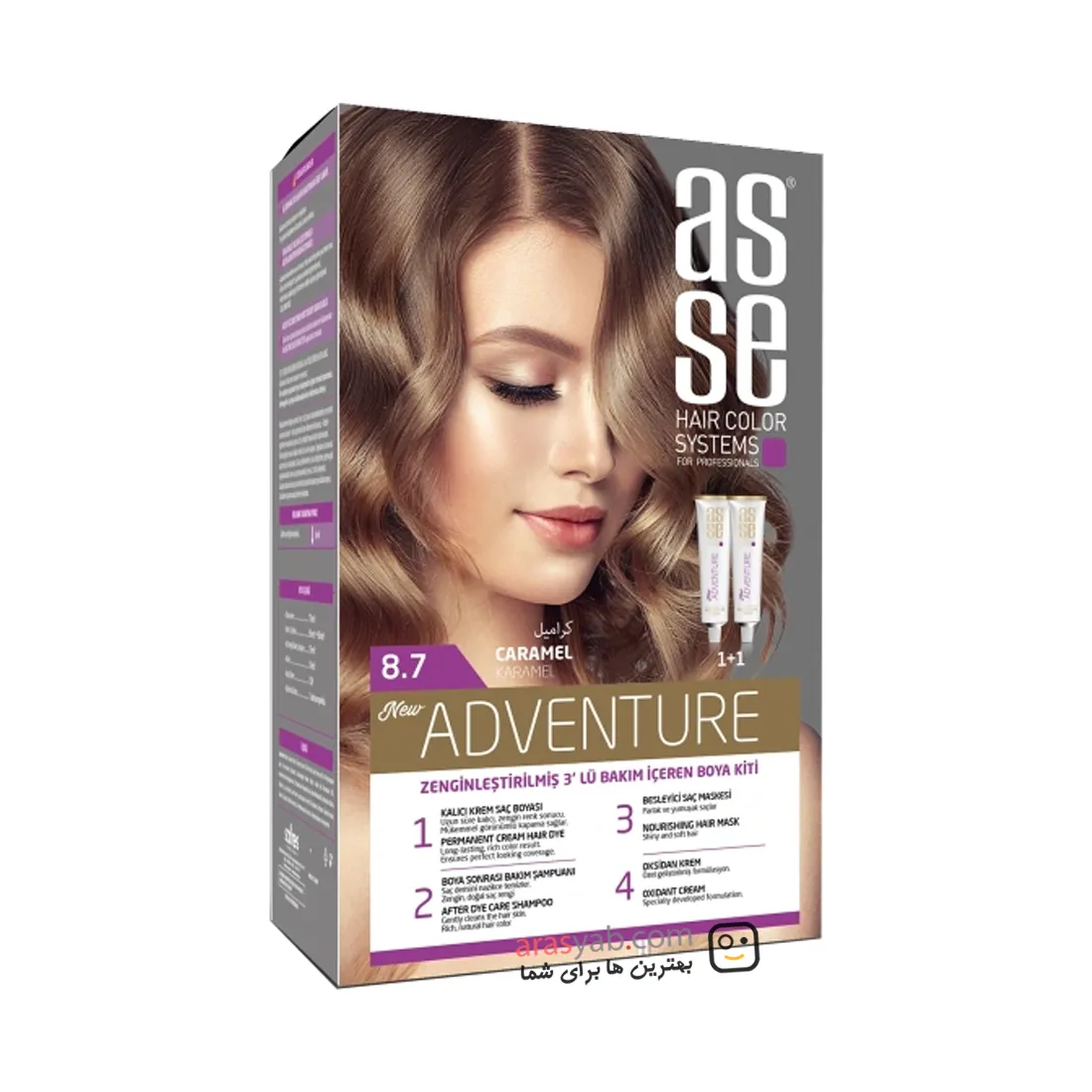 رنگ مو شماره 8.7 آس سه ASSE سری Adventure رنگ کاراملی Caramel