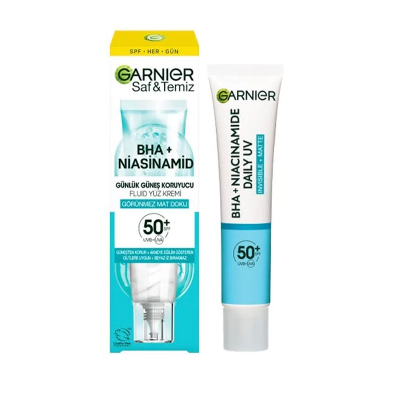 کرم ضد آفتاب بدون رنگ گارنیر SPF 50 مدل فلوئیدی حاوی نیاسنامید، لایه بردار حجم 40 میلیلیتر