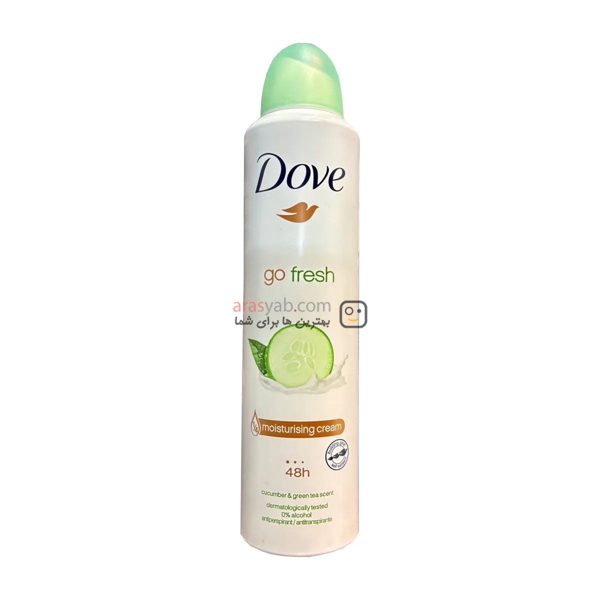 اسپری داو زنانه رایحه خیار و چای سبز مدل go fresh محافظت 48 ساعته حجم 250 میل