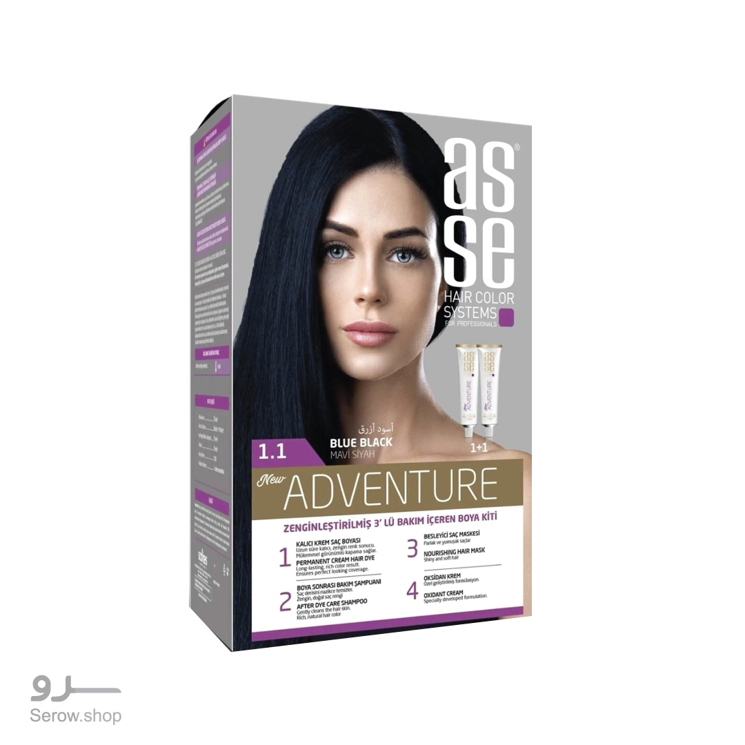 رنگ مو شماره 1.1 آس سه ASSE سری Adventure رنگ آبی سیاه blue black — تصویر ۶