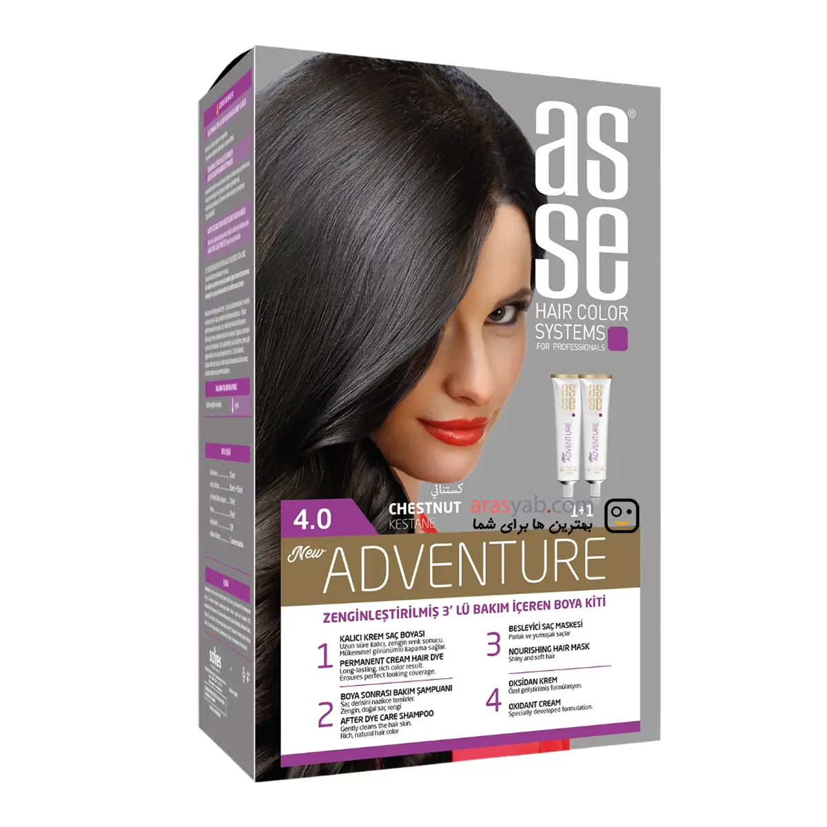 رنگ مو شماره 4.0 آس سه ASSE سری Adventure رنگ شاه بلوطی Chestnut