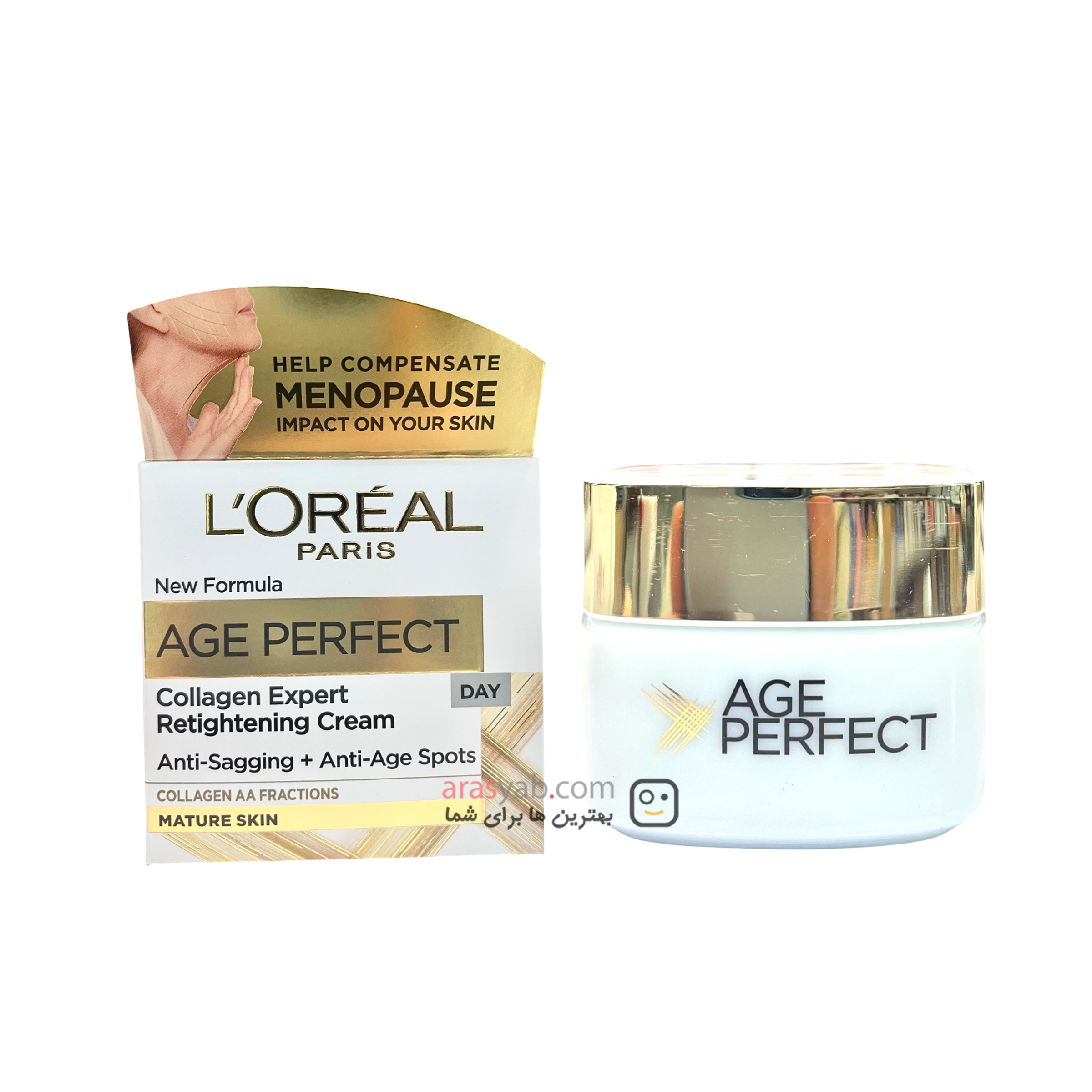 کرم روز ضد چروک و آبرسان صورت لورال Loreal بالای 50 سال مدل ایج پرفکت Age Perfect حجم 50 میل