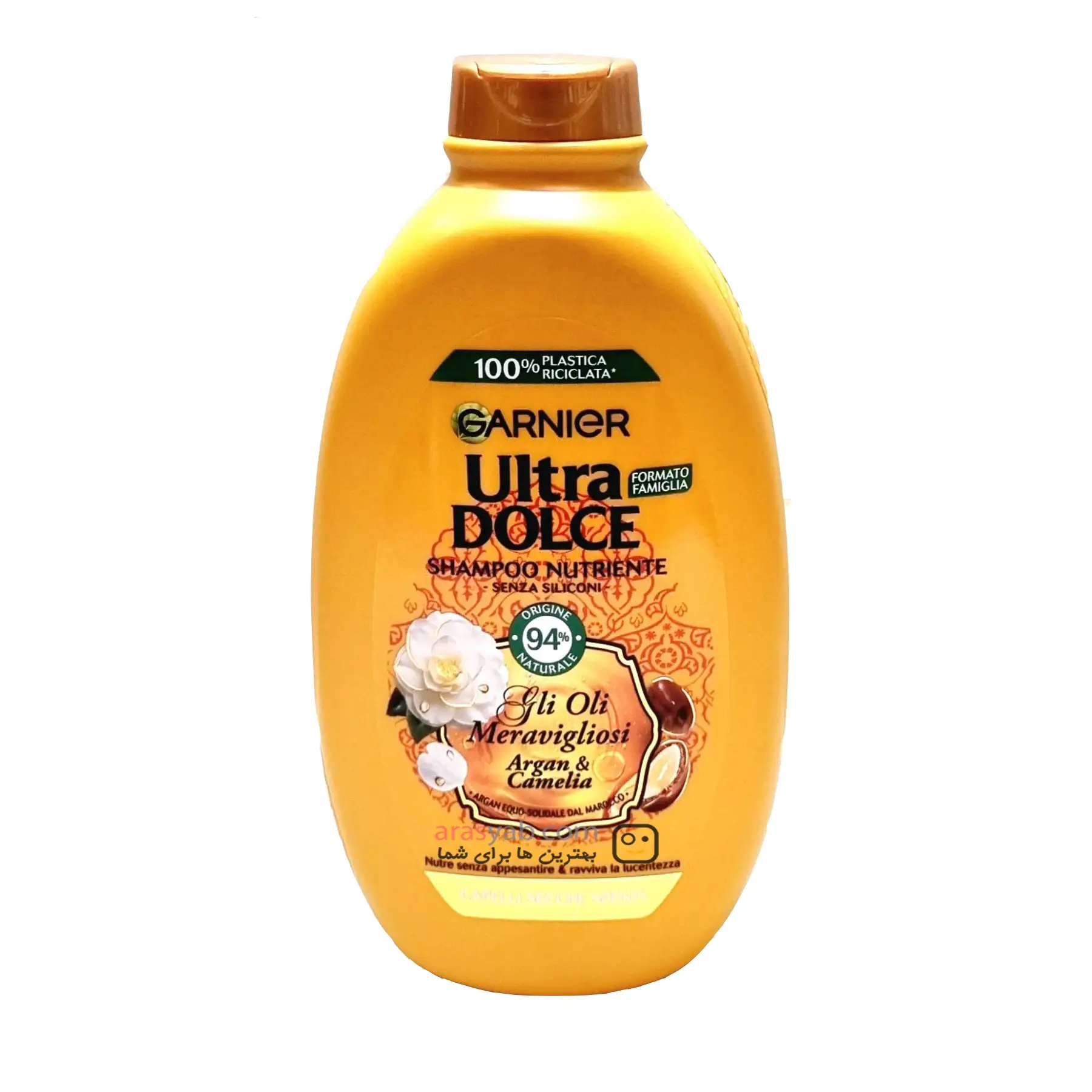 شامپو موهای خشک و کدر گارنیر garnier حاوی روغن آرگان و کاملیا سری Ultra Dolce حجم 600 میل — تصویر ۲
