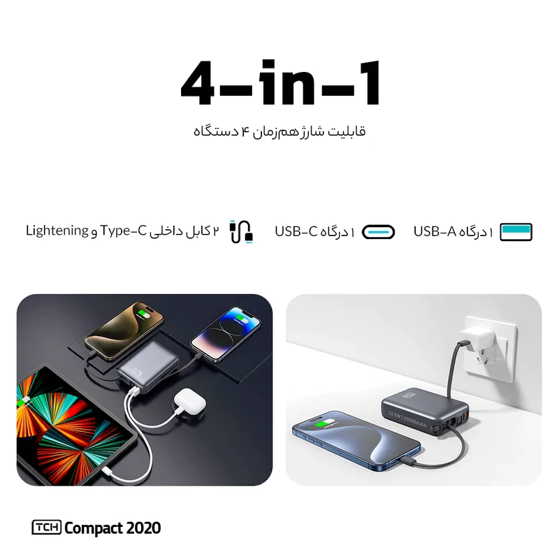 پاوربانک 22.5 وات تی سی اچ مدل Compact 2020 ظرفیت 20000 میلی‌آمپرساعت — تصویر ۴
