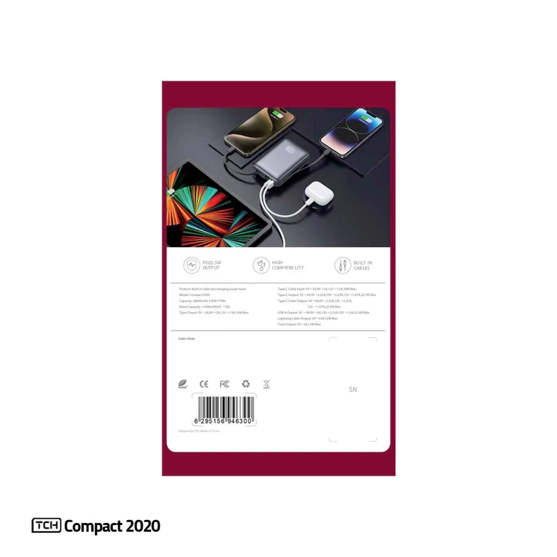 پاوربانک 22.5 وات تی سی اچ مدل Compact 2020 ظرفیت 20000 میلی‌آمپرساعت — تصویر ۷