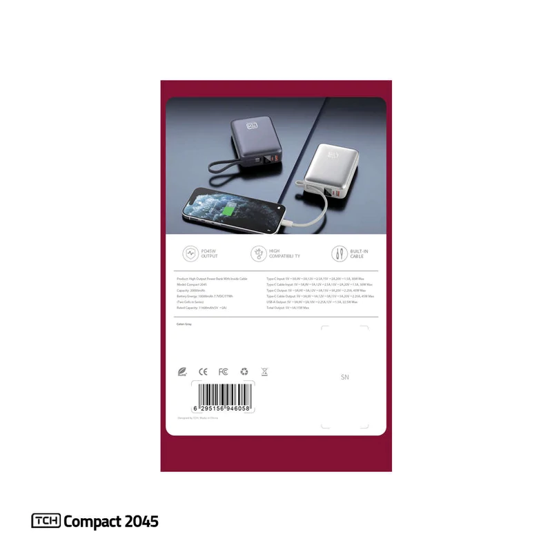 پاوربانک 45 وات تی سی اچ مدل Compact 2045 ظرفیت 20000 میلیآمپرساعت — تصویر ۸
