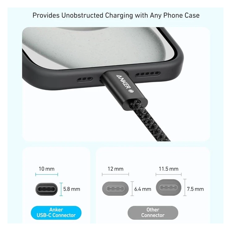 کابل تبدیل USB-C به USB-C انکر مدل Zolo A8060H11 طول 1 متر — تصویر ۵