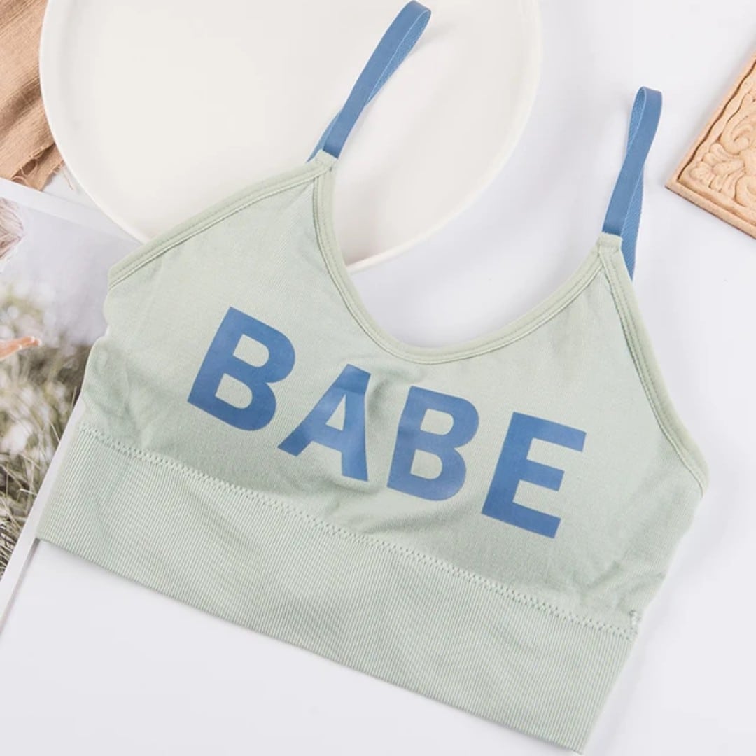 نیم تنه نخی طرح babe رنگ سبز صابونی — تصویر ۲