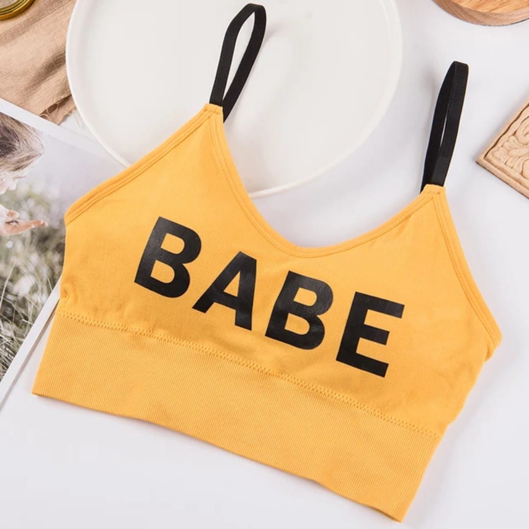 نیم تنه نخی طرح babe رنگ خردلی — تصویر ۲