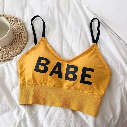 نیم تنه نخی طرح babe رنگ خردلی — تصویر ۳