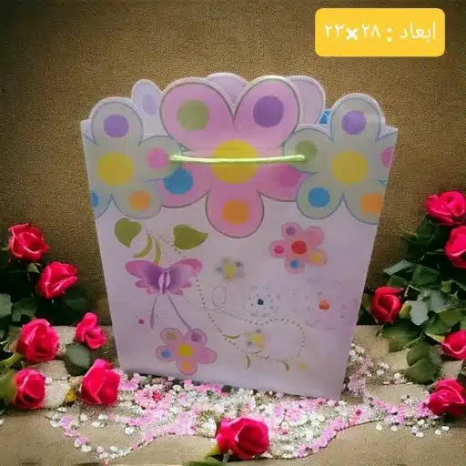 ساک هدیه پلاستیکی طرح گل فانتزی لبه گلدار سایز ۲۳×۲۸ — تصویر ۳