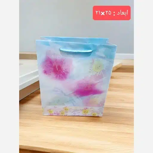 ساک دستی پلاستیکی آبی طرح آبرنگی سایز ۲۱×۲۵ — تصویر ۲