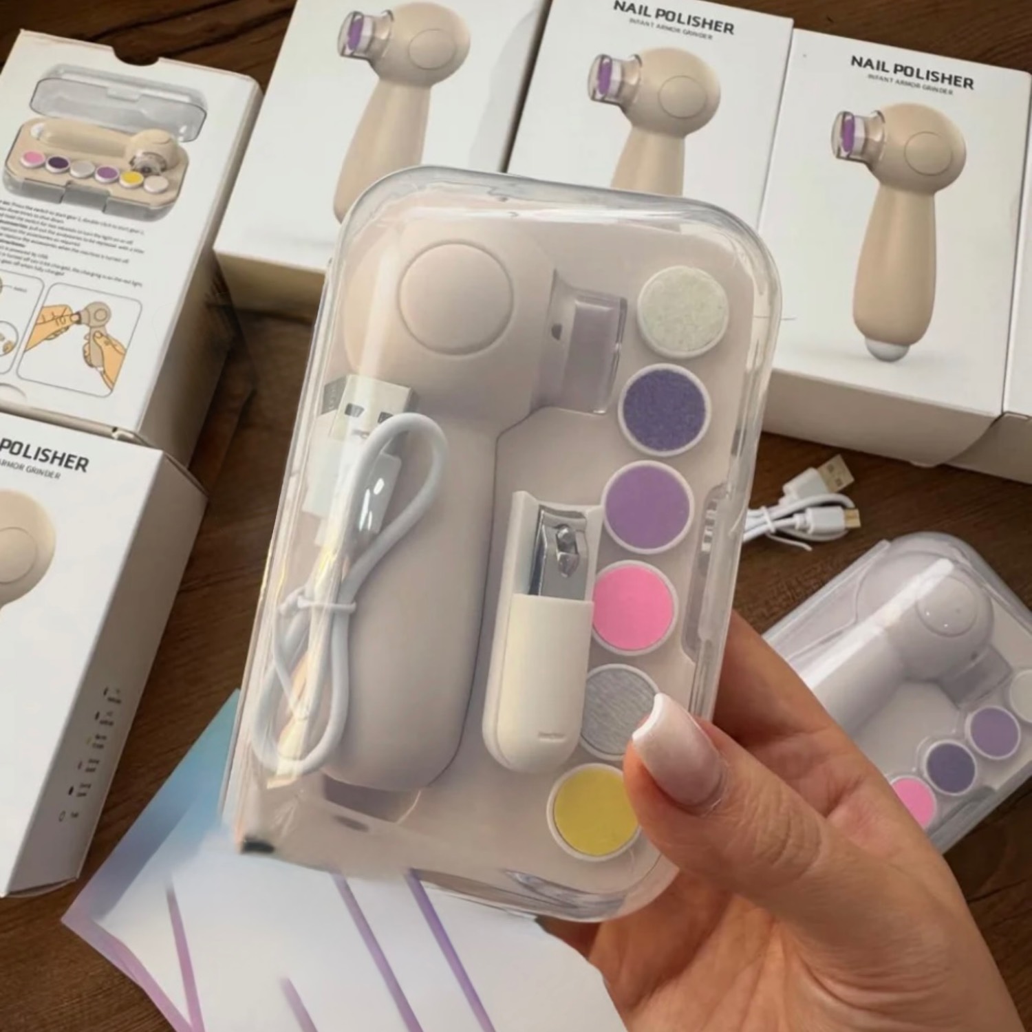 ست سوهان برقی سر گرد شارژی نوزاد و کودک NAIL POLISHER چراغ دار — تصویر ۲