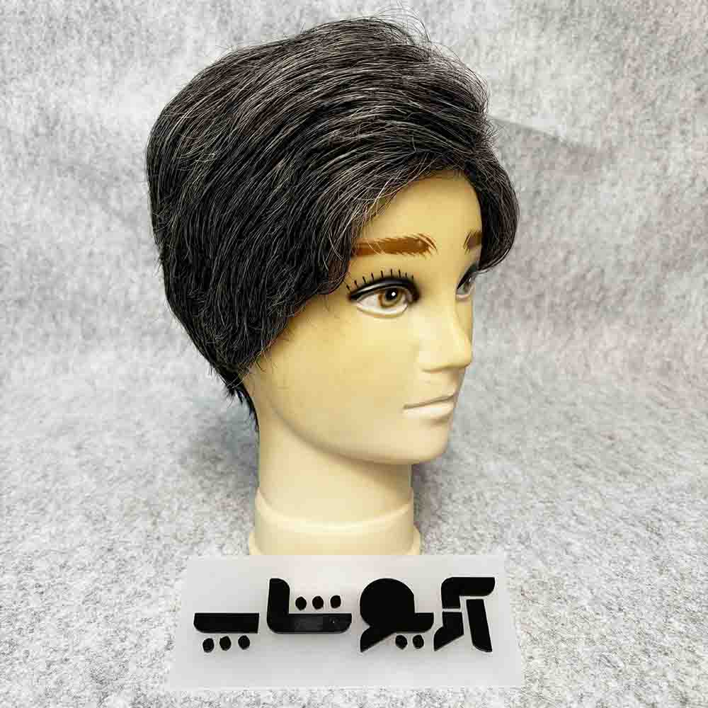 کلاه گیس مردانه کوتاه 50 درصد جوگندمی موی سفید مدل 105 کد رنگ 51B — تصویر ۳