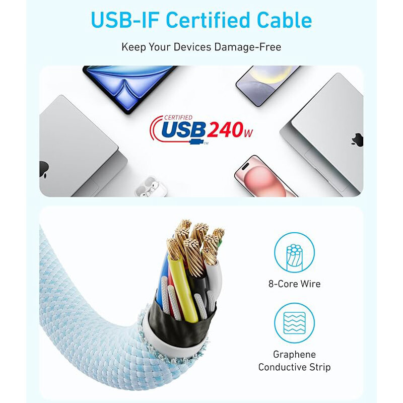 کابل دو سر تایپ سی فست شارژ 240 وات انکر ANKER A8060 طول 1 متر — تصویر ۸