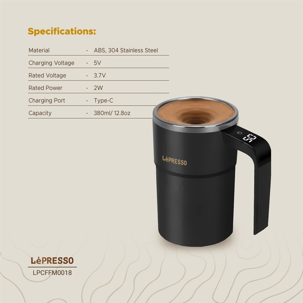 ماگ همزن دار خودکار LePresso Stirmagic LPCFFM0018 مشکی | لیوان برقی استیل 380ml — تصویر ۵