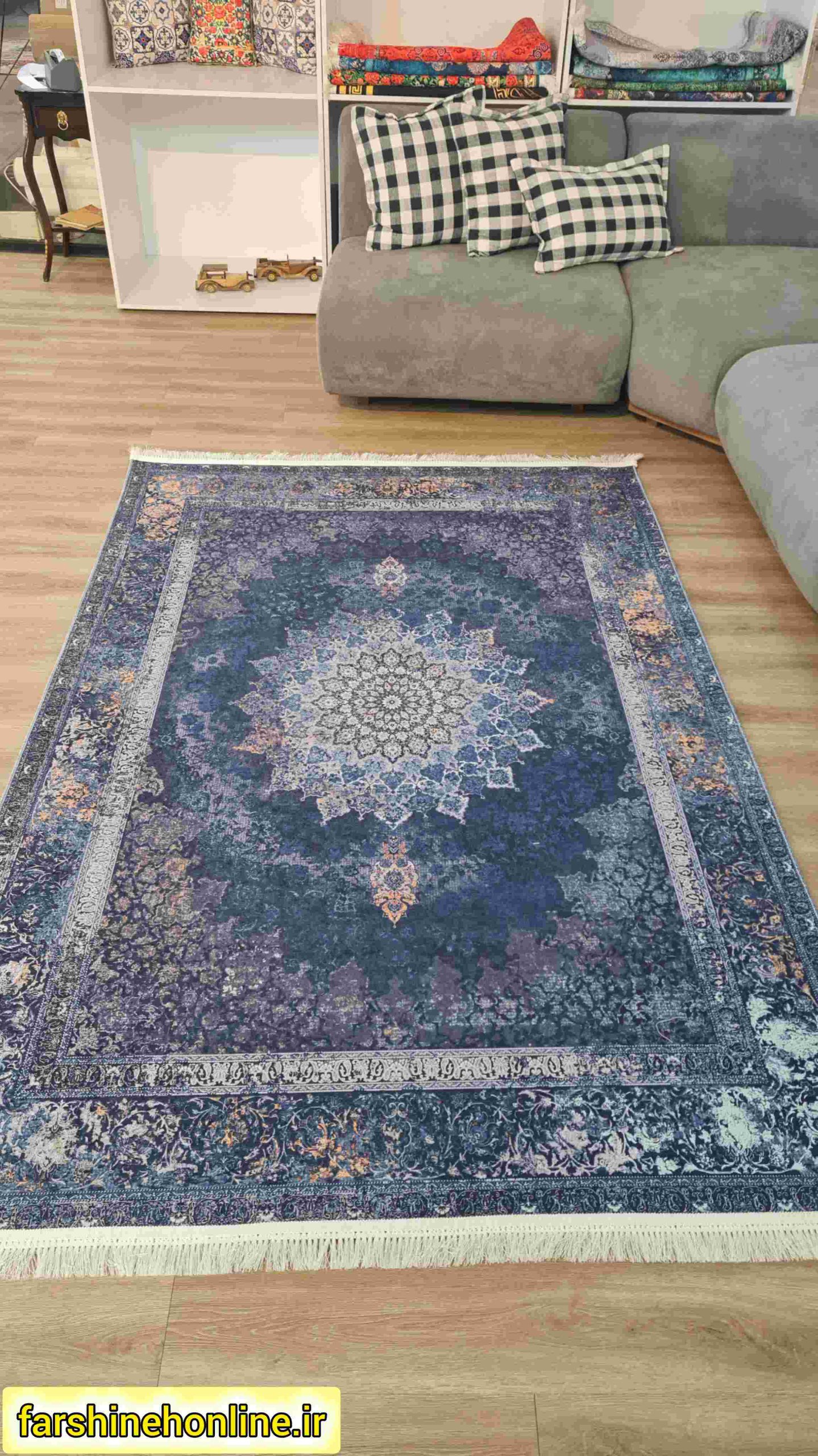 فرشینه سنتی مدل ترنج رنگ سرمه‌ای دودی — تصویر ۲