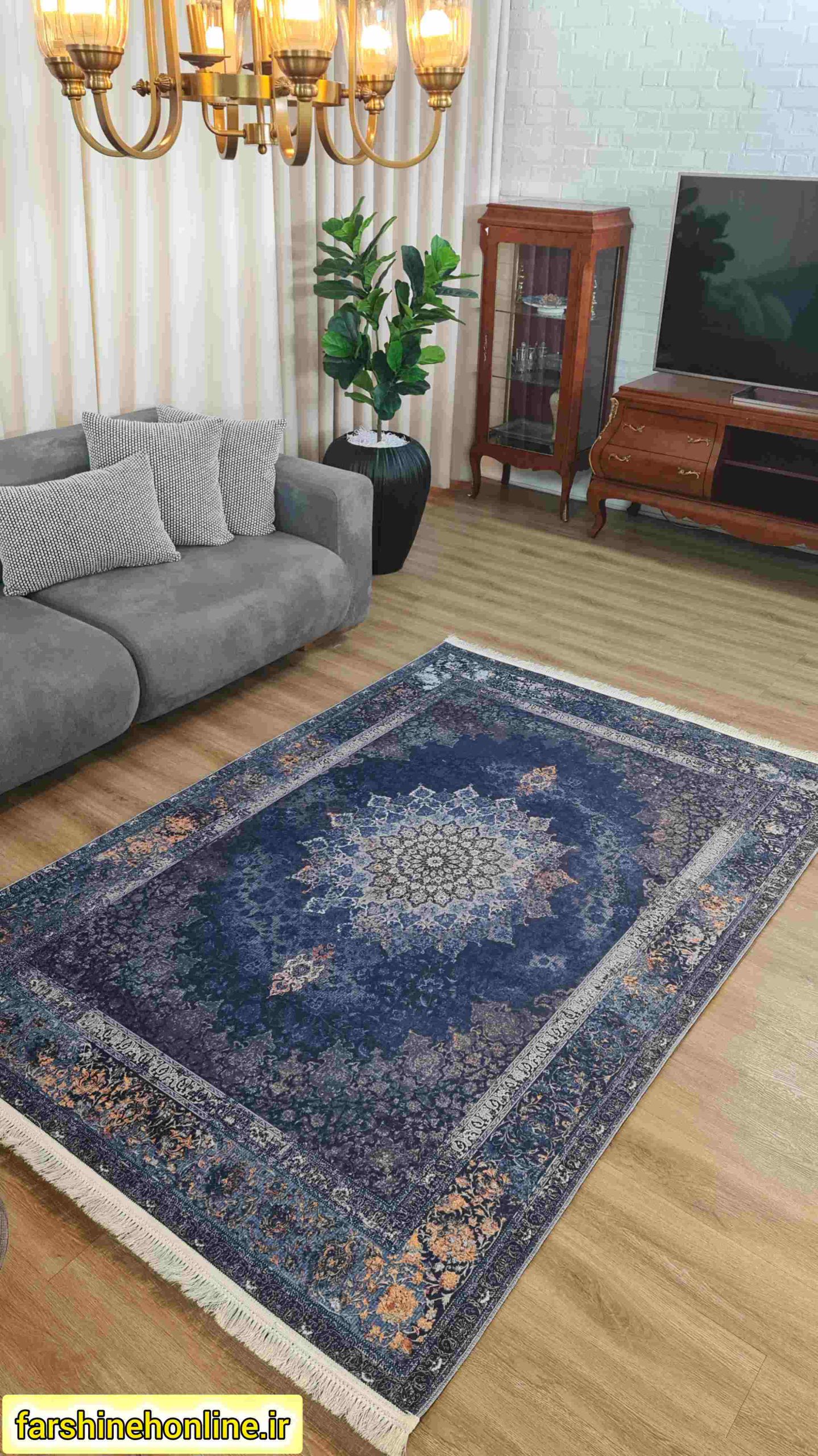 فرشینه سنتی مدل ترنج رنگ سرمه‌ای دودی — تصویر ۸