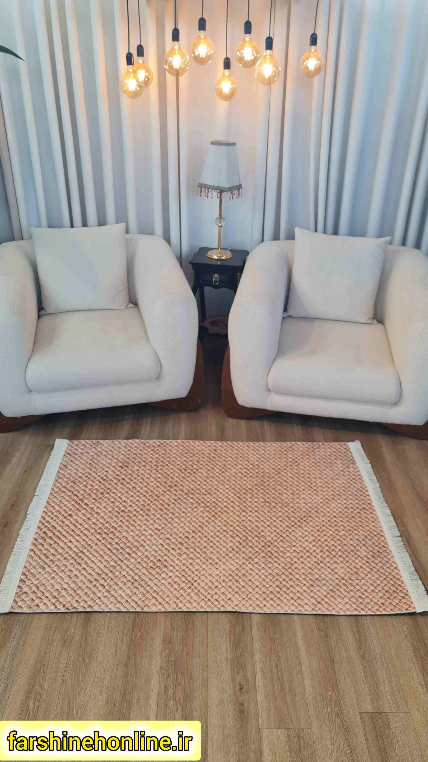 فرشینه مدرن طرح حصیری سه بعدی رنگ کرم قهوه‌ای — تصویر ۲