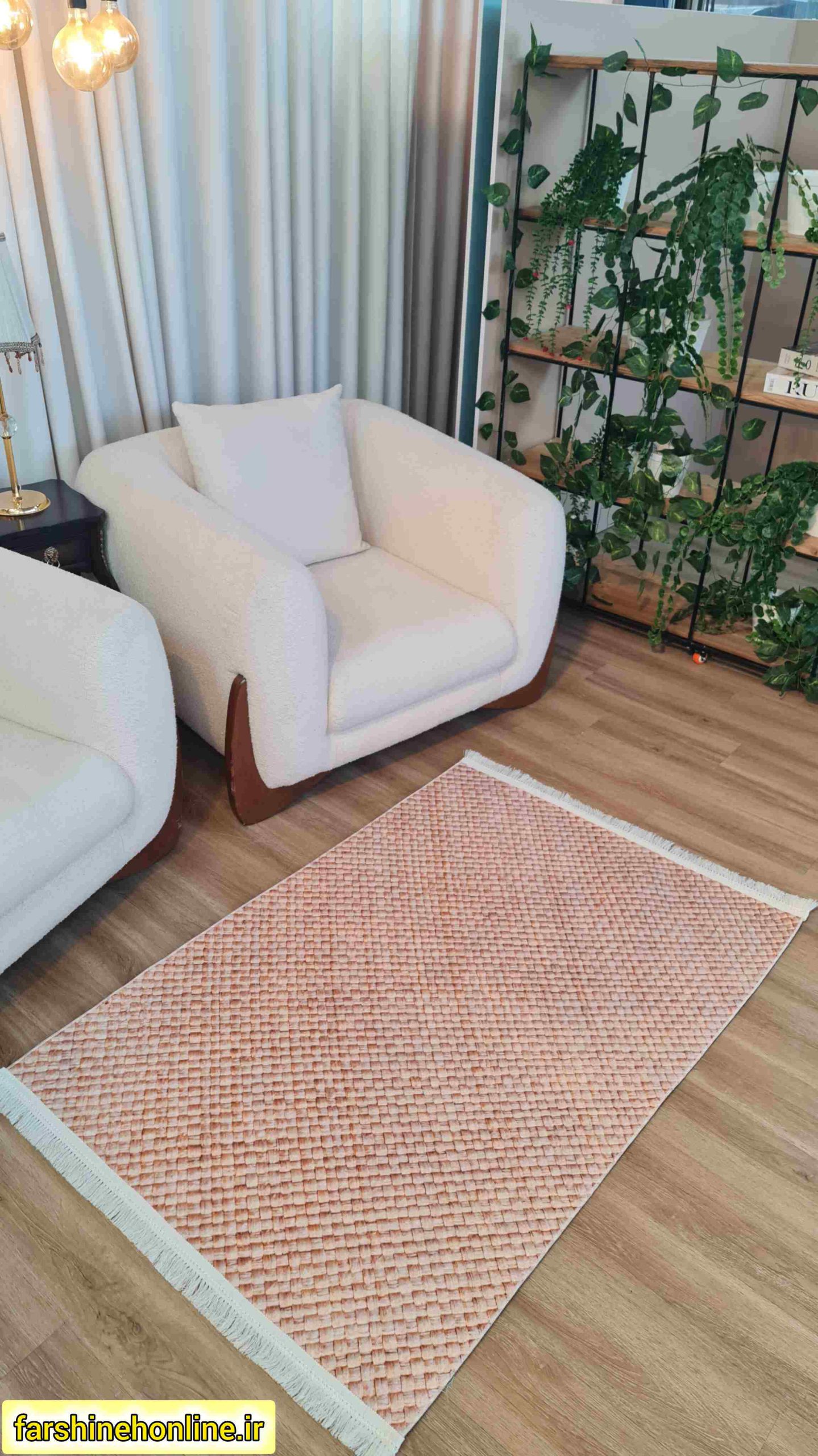 فرشینه مدرن طرح حصیری سه بعدی رنگ کرم قهوه‌ای — تصویر ۳