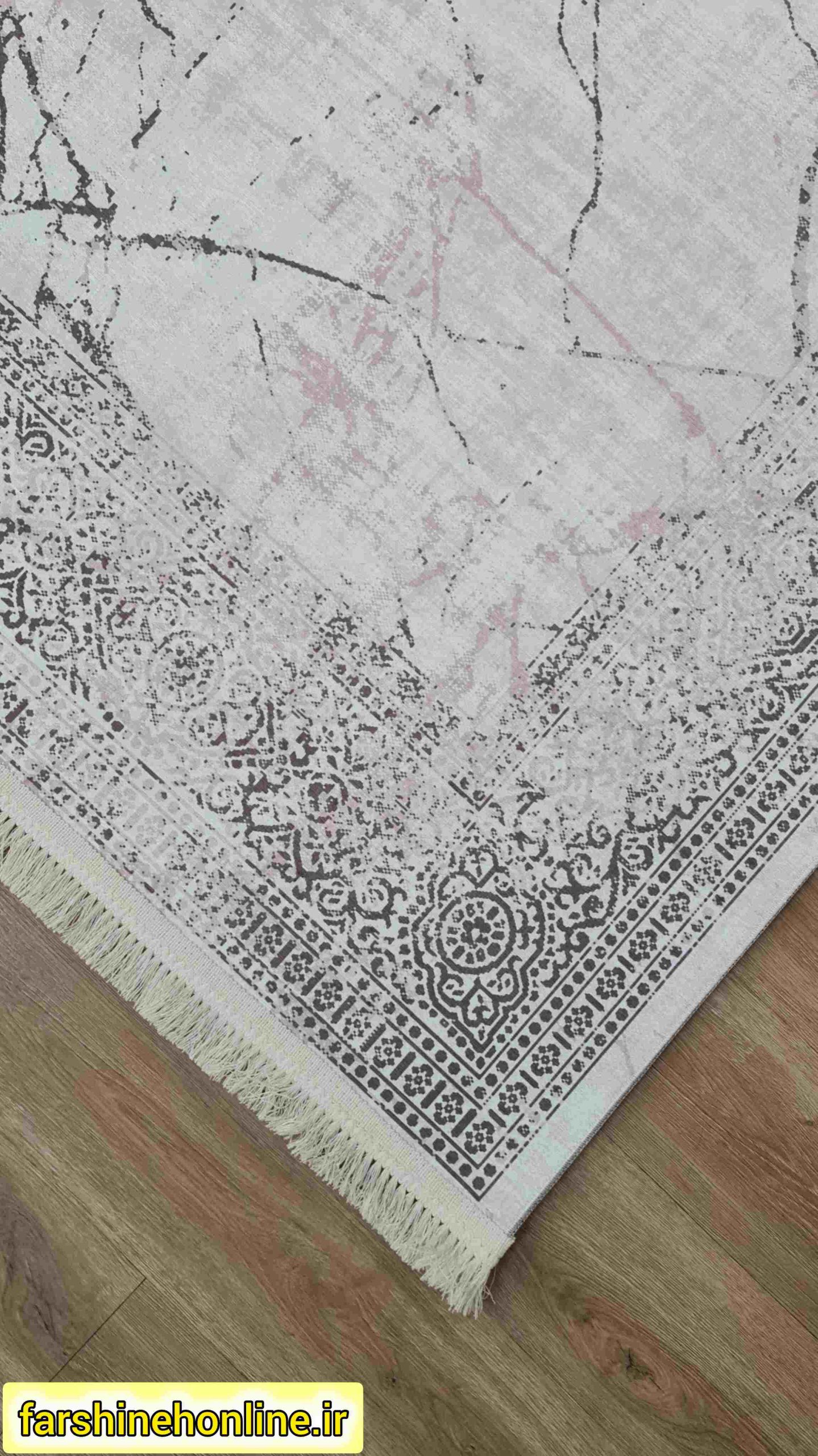 فرشینه مدرن طرح سنگ مرمر ماربل | زمینه طوسی و رگه‌های صورتی — تصویر ۷