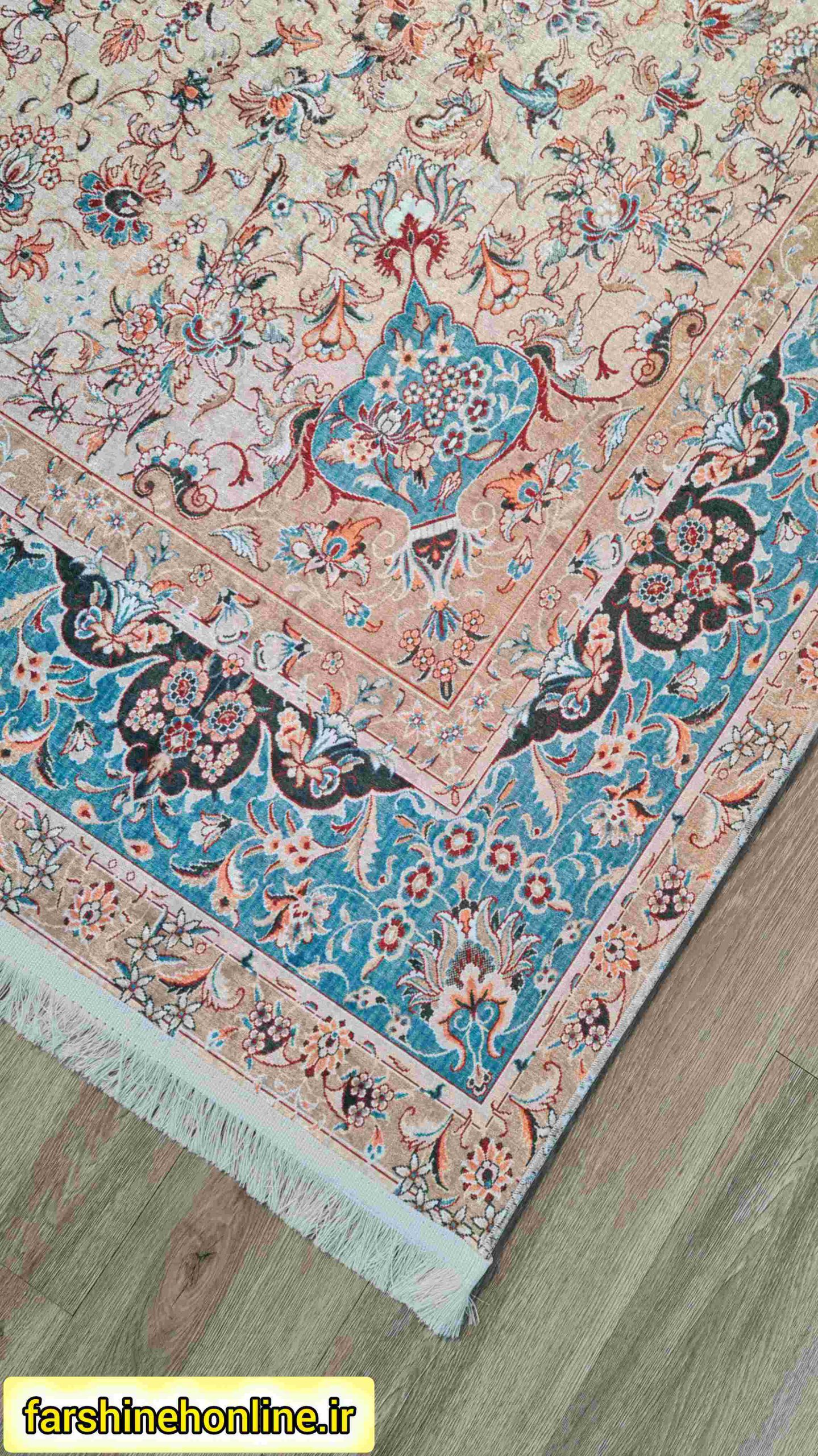فرشینه مدرن طرح اسلیمی فیروزه‌ای — تصویر ۵
