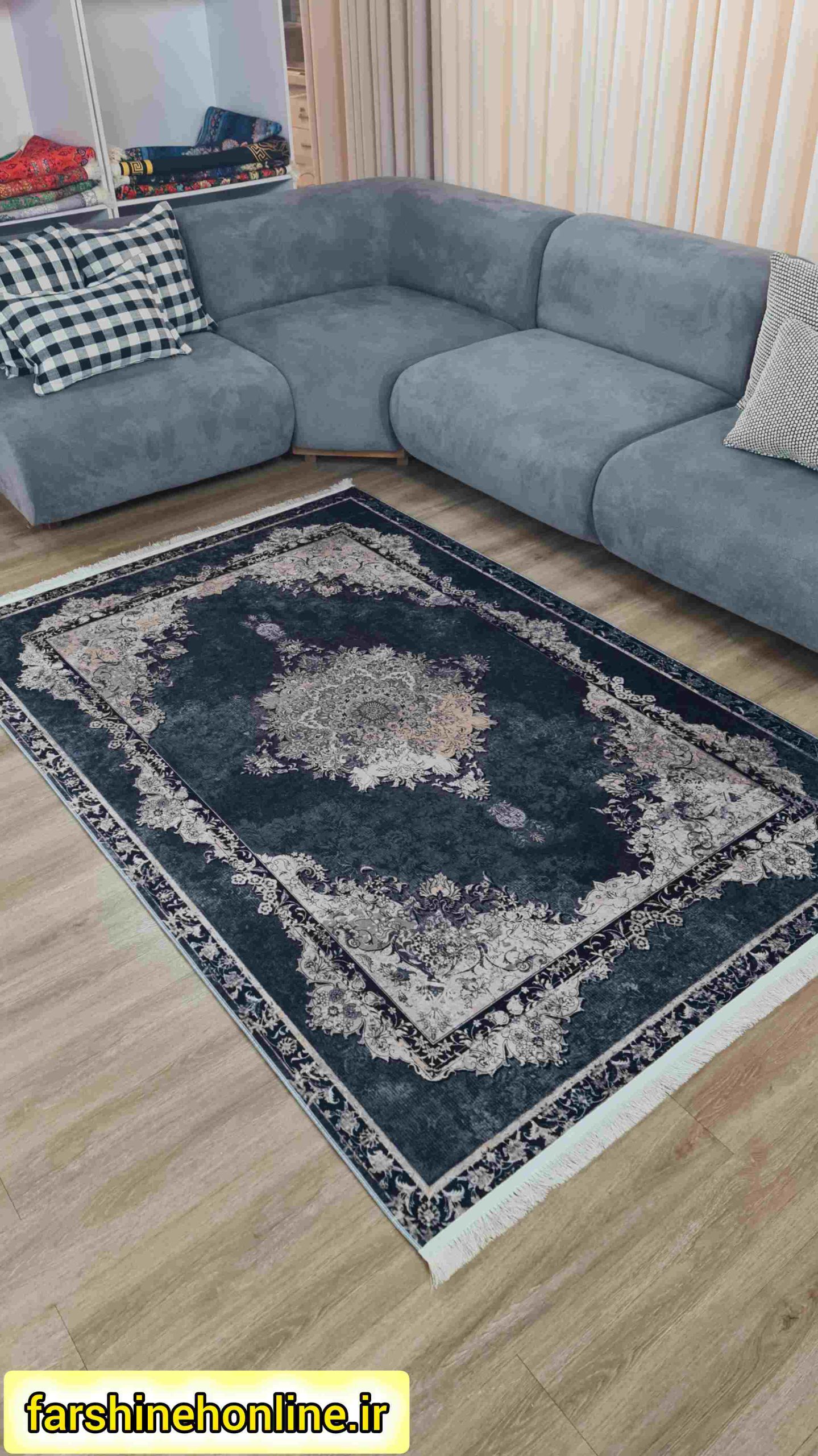 فرشینه مدرن طرح کلاسیک رنگ دودی سرمه‌ای — تصویر ۷