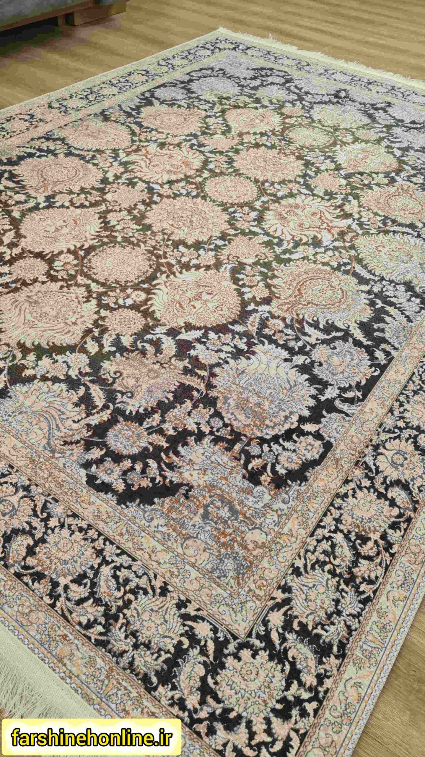 فرشینه مدرن طرح افشان کلاسیک رنگ ذغالی نقره‌ای — تصویر ۷