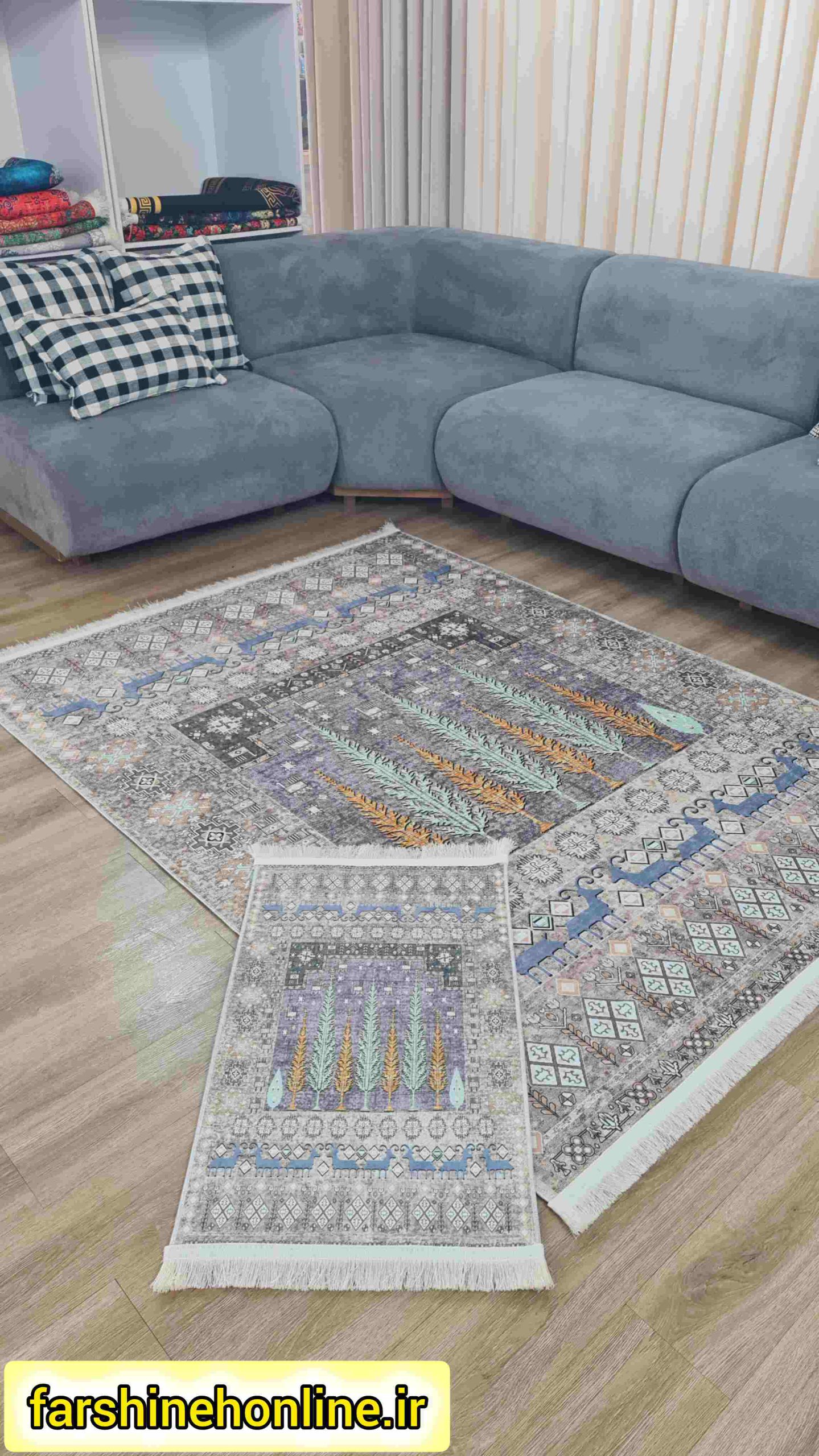 فرشینه سنتی طرح گبه مدل خشتی و درخت زندگی — تصویر ۲