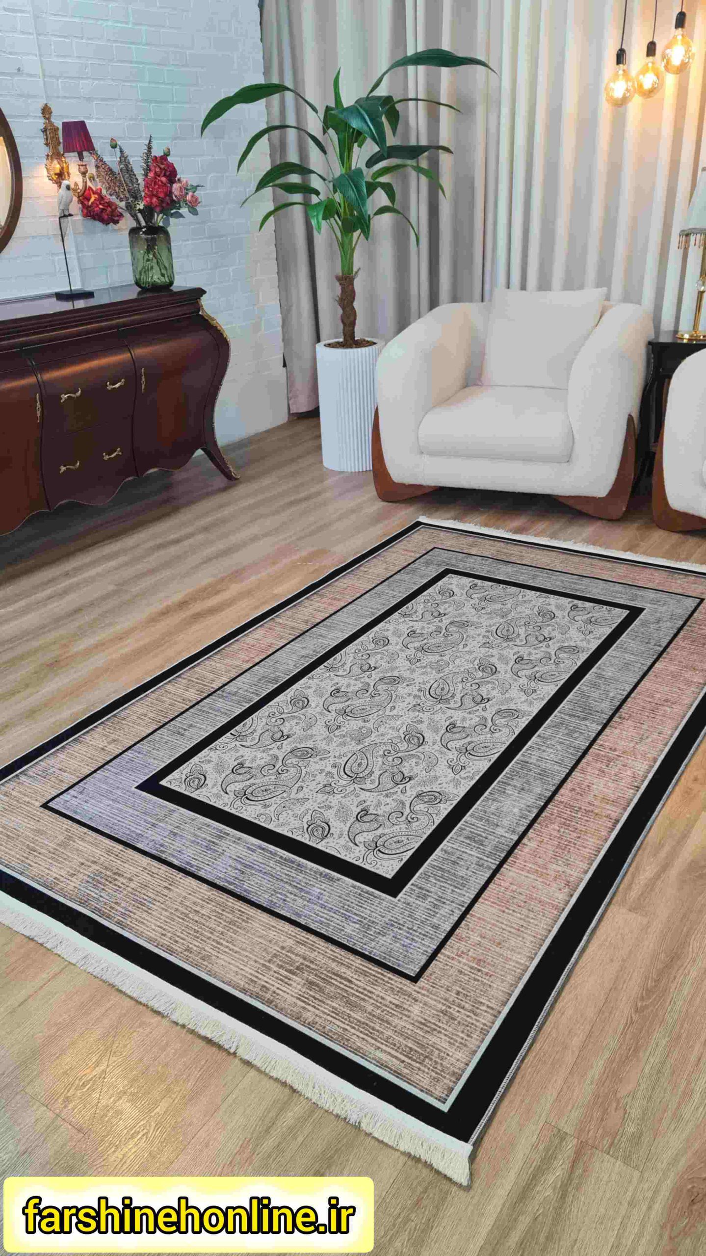 فرشینه مدرن مدل ژئومتریک خاکستری – انتخابی خاص برای اتاق و سالن — تصویر ۳
