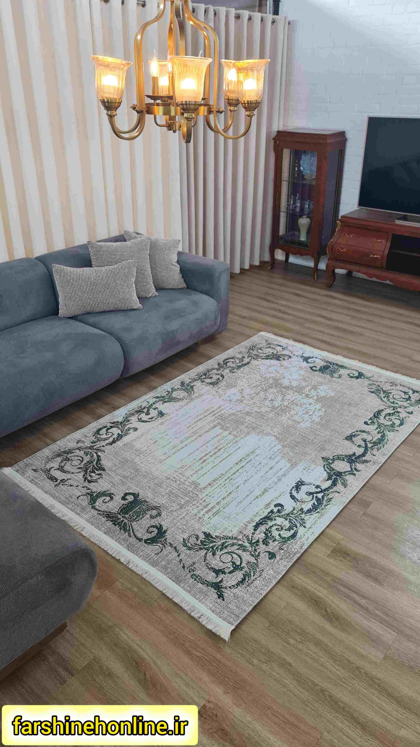 فرشینه مدرن طرح لوکس رنگ سبز زمردی — تصویر ۸