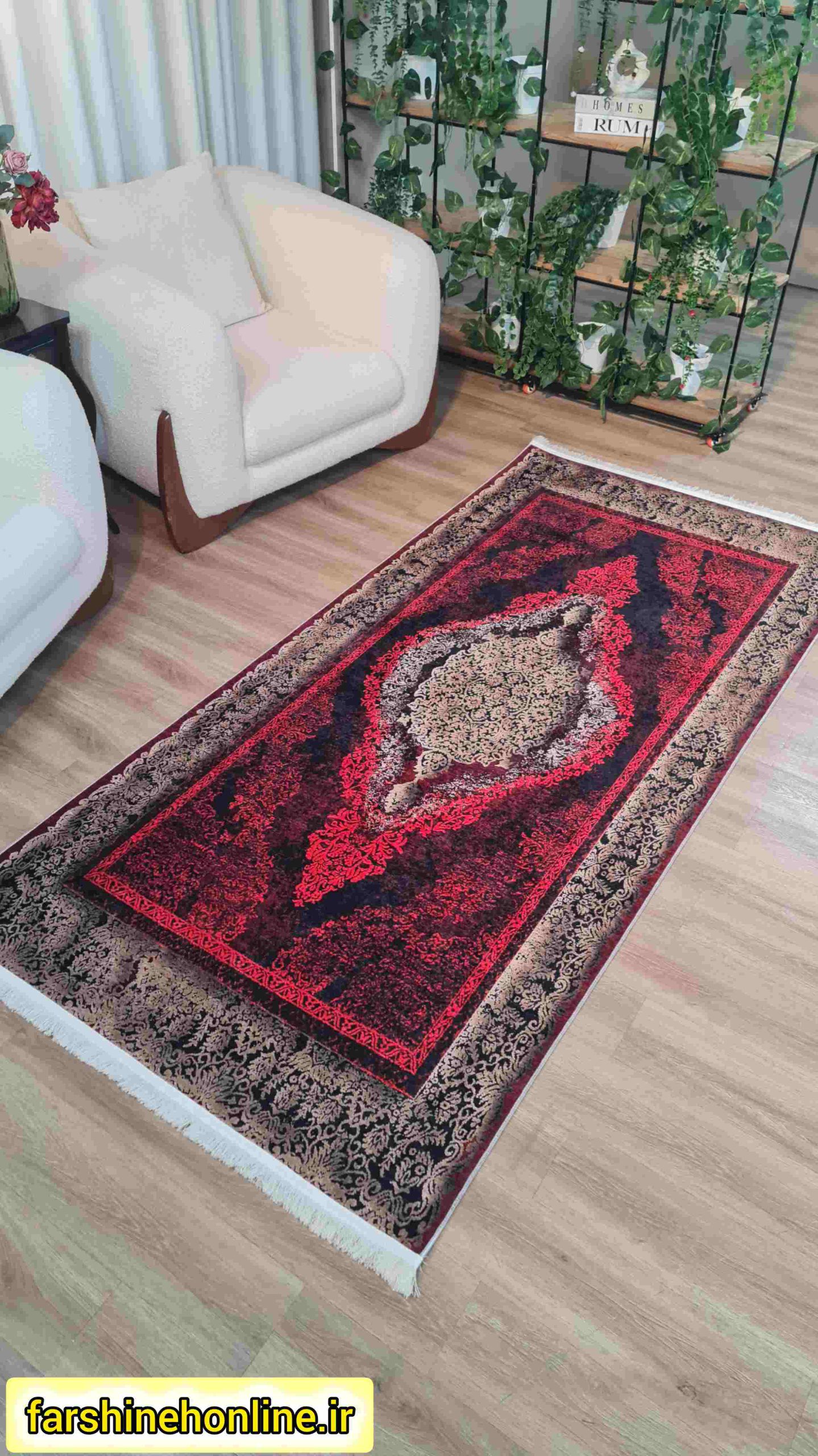 فرشینه طرح ترنج رنگ قرمز مشکی — تصویر ۳