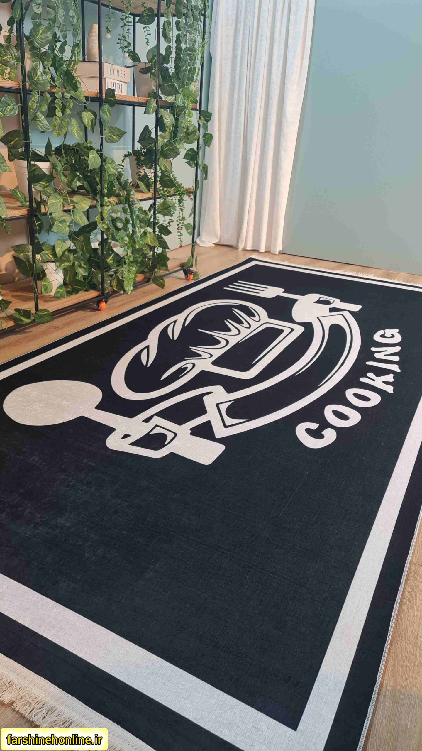 فرشینه برای آشپزخانه طرح COOKING مشکی و سفید — تصویر ۴
