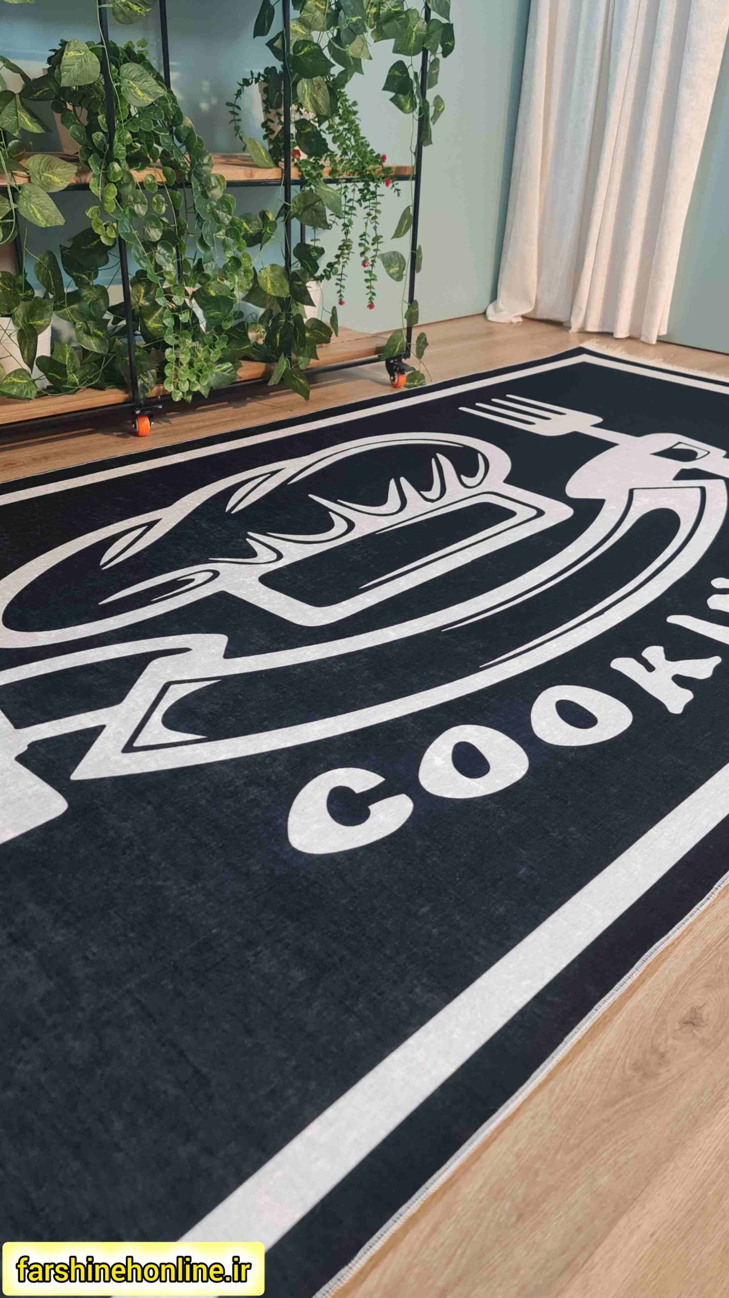 فرشینه برای آشپزخانه طرح COOKING مشکی و سفید — تصویر ۵