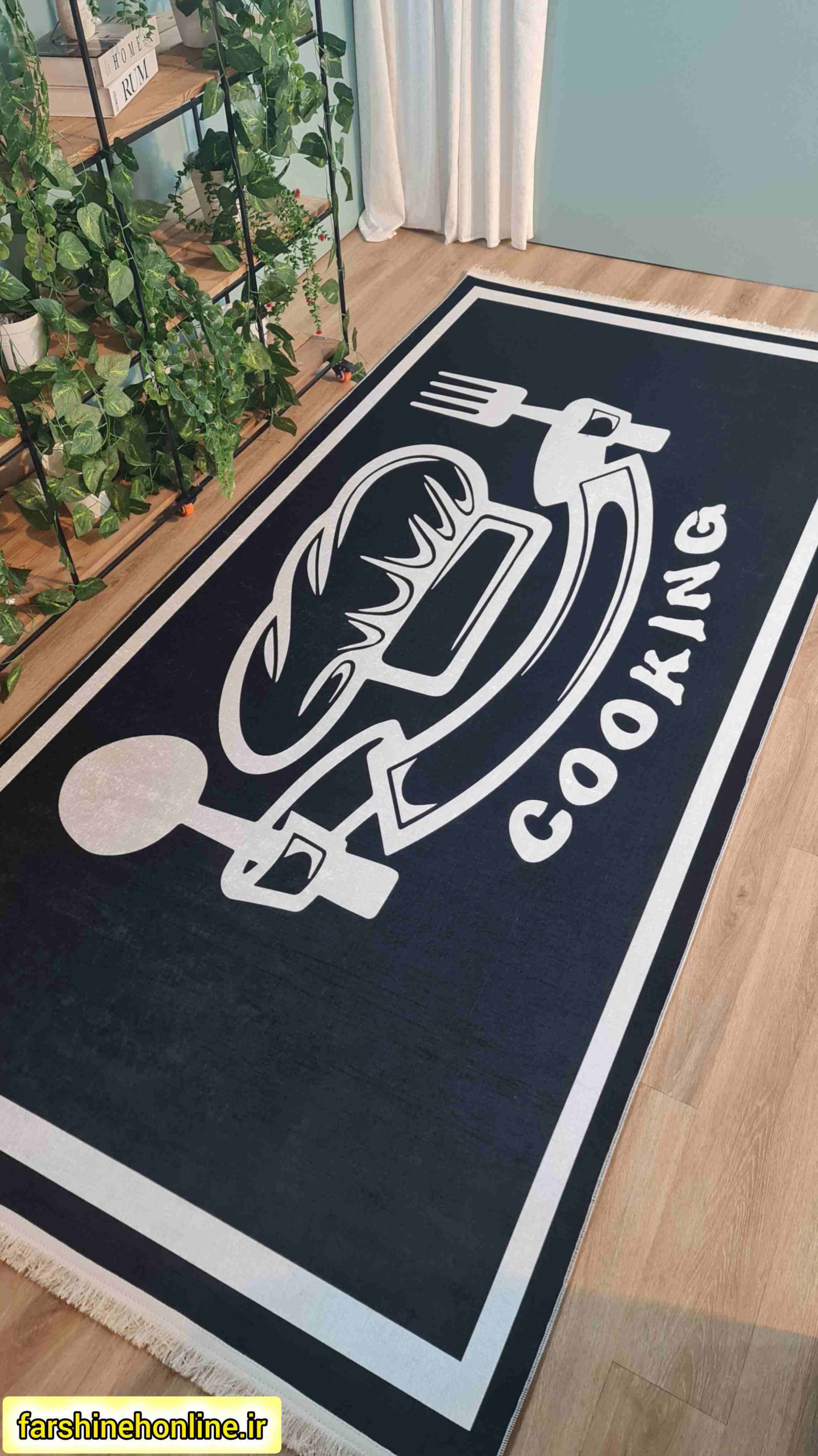 فرشینه برای آشپزخانه طرح COOKING مشکی و سفید — تصویر ۶