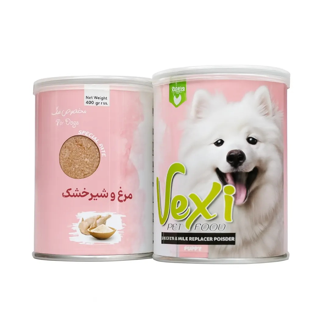 کنسرو توله سگ وکسی مرغ و شیرخشک ۴۰۰ گرمی