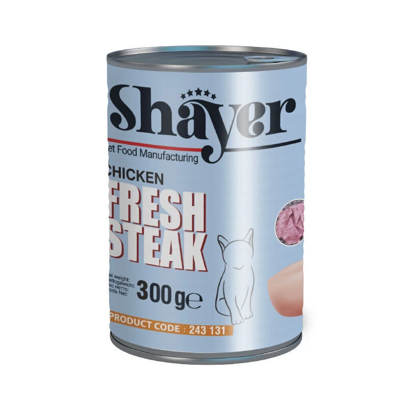 کنسرو غذای گربه استیک با طعم مرغ شایر Shayer Fresh Steak Chicken وزن 300 گرم — تصویر ۲