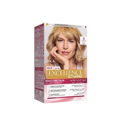 کیت رنگ مو لورآل LOreal سری Excellence شماره 8 پایه رنگ بلوند روشن