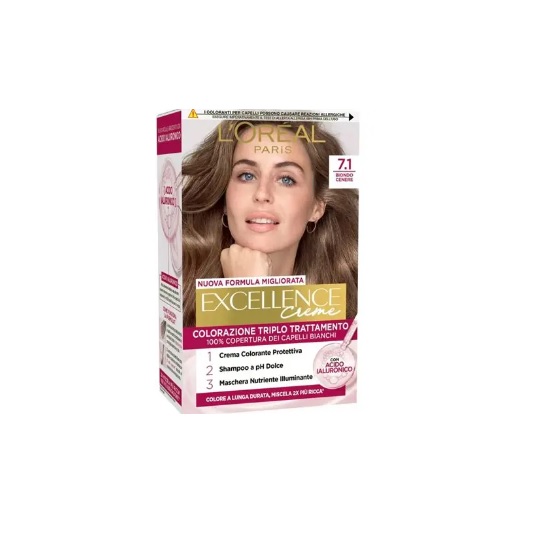 کیت رنگ مو لورآل LOreal سری Excellence شماره 7.1 پایه رنگ بلوند دودی