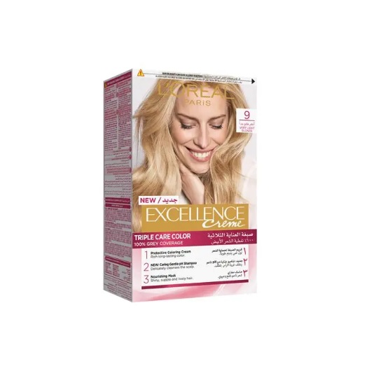 کیت رنگ مو لورآل LOreal سری Excellence شماره 9 پایه رنگ بلوند خیلی روشن
