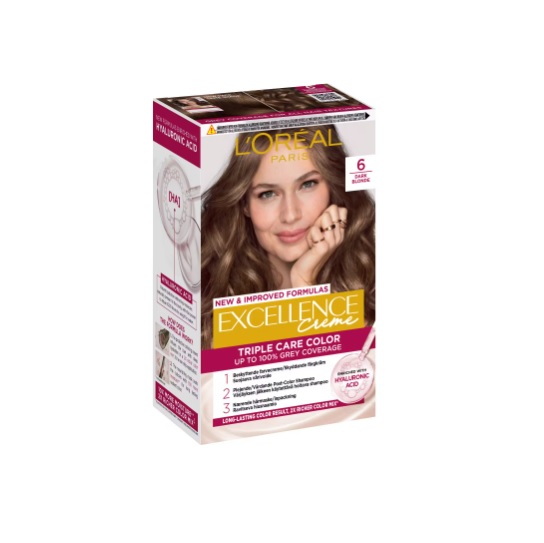 کیت رنگ مو لورآل LOreal سری Excellence شماره 6 پایه رنگ بلوند تیره