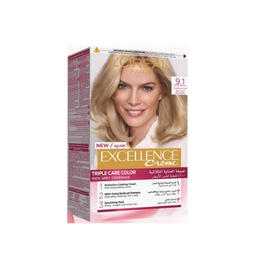 کیت رنگ مو لورآل LOreal سری Excellence شماره 9.1 پایه رنگ بلوند خاکستری خیلی روشن