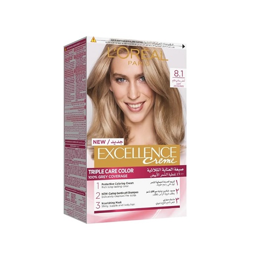 کیت رنگ مو لورآل LOreal سری Excellence شماره 8.1 پایه رنگ بلوند خاکستری روشن