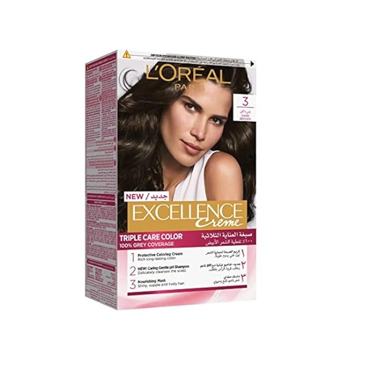 کیت رنگ مو لورآل LOreal سری Excellence شماره 3 پایه رنگ قهوه ای تیره